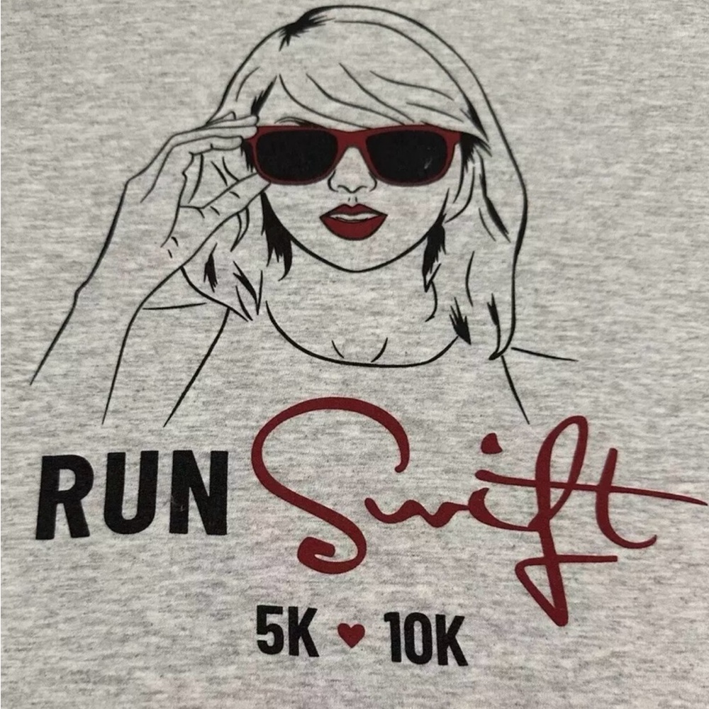 Run Swift 5K 10K Gray Race T Shirt Sz 2XL Taylor Swift Parody Rare Shirt Fits XL